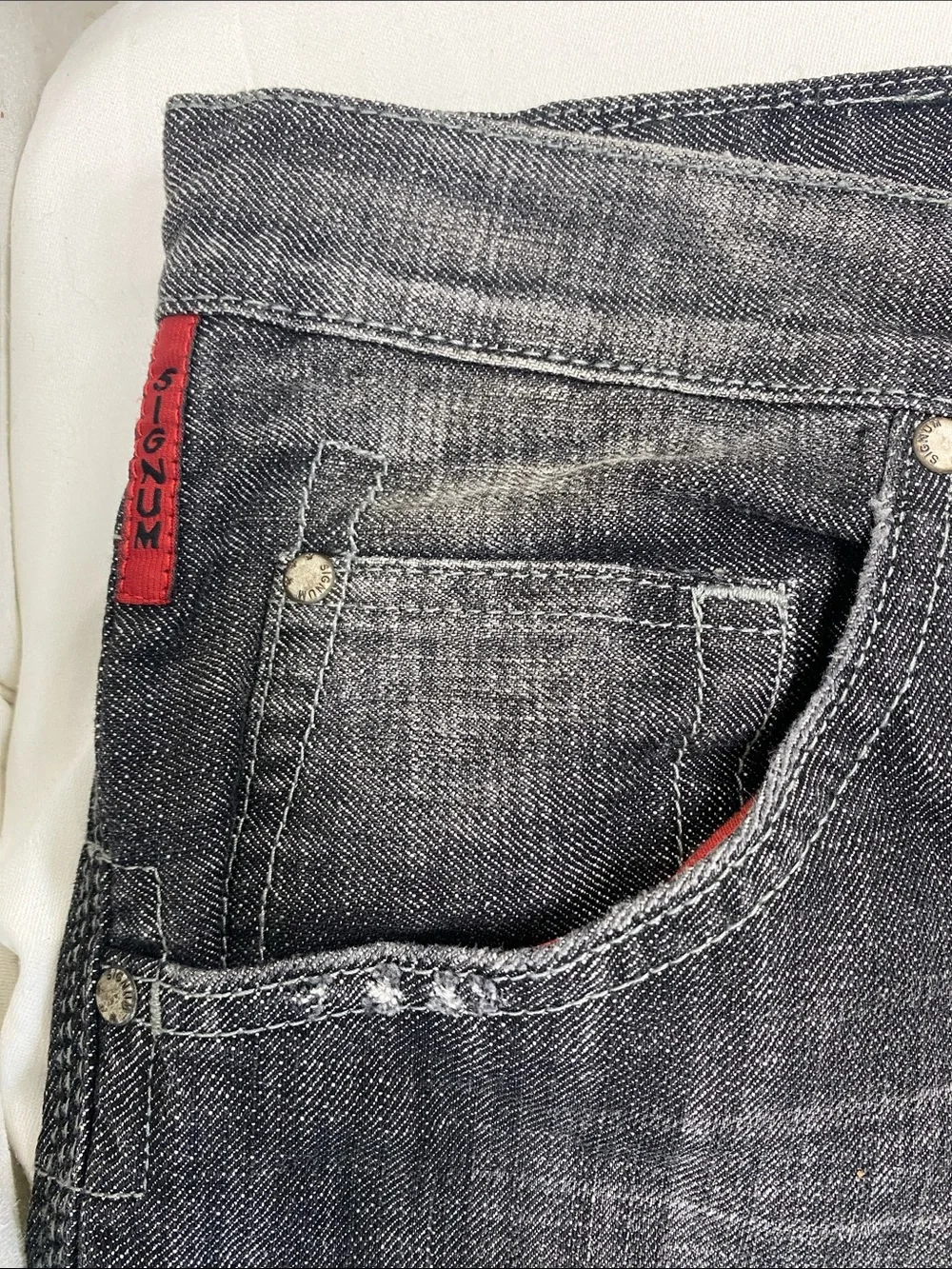 Signum Classic Straight Men’s Jeans In A Dark Wash 40x32 Red Accents